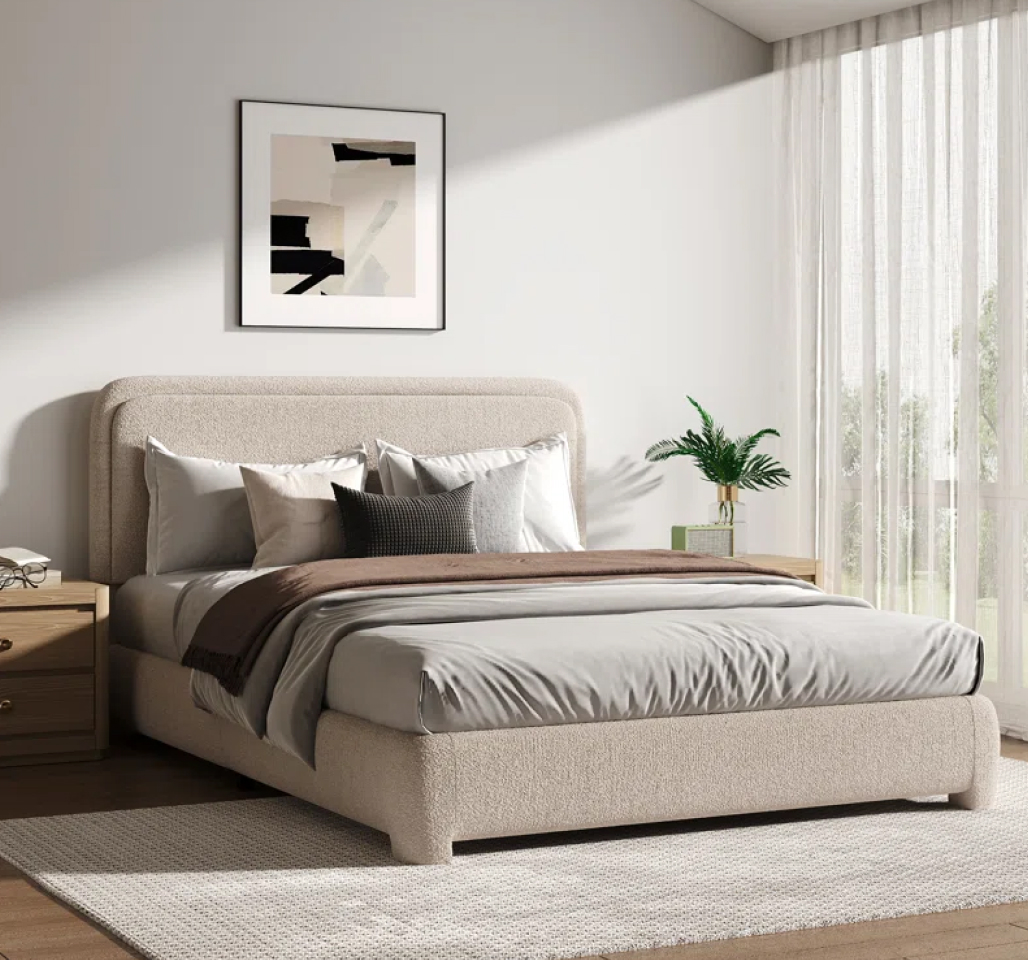 Bensu Upholstered Platform Bed,Boucle Bed Frame with Headboard